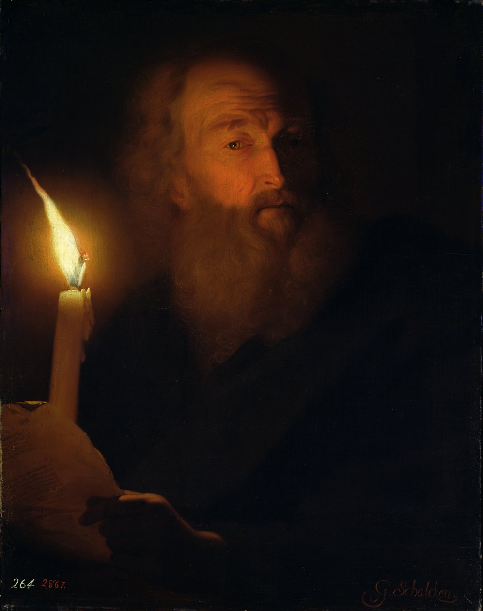 Człowiek ze świecą (sztuczny efekt świetlny) autorstwa Godfried Schalcken