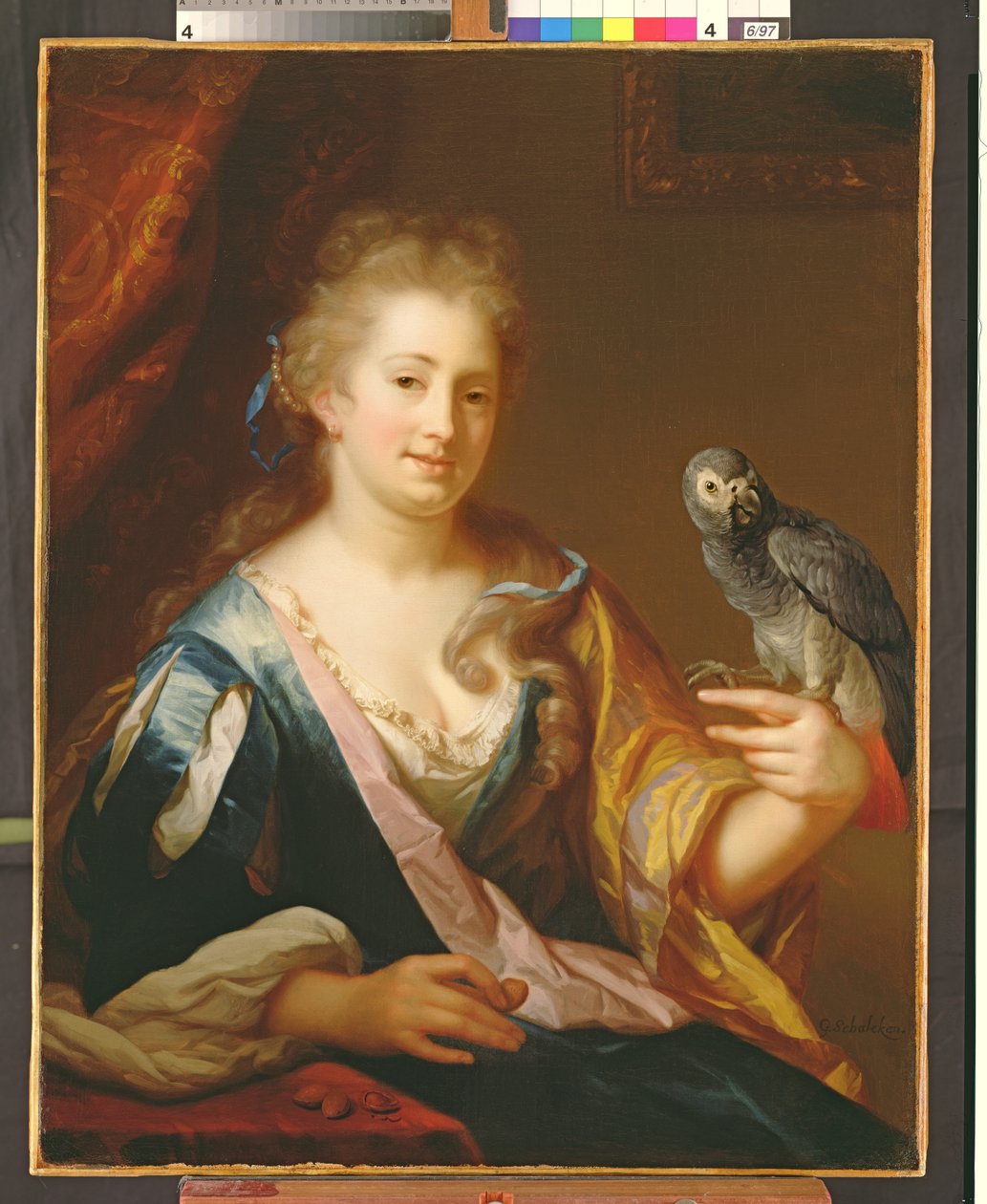 Portret damy karmiącej papugę autorstwa Godfried Schalcken