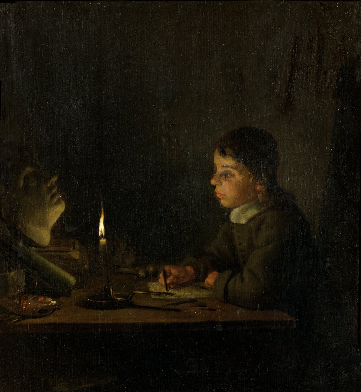 Chłopiec rysunek przy świecach autorstwa Godfried Schalcken
