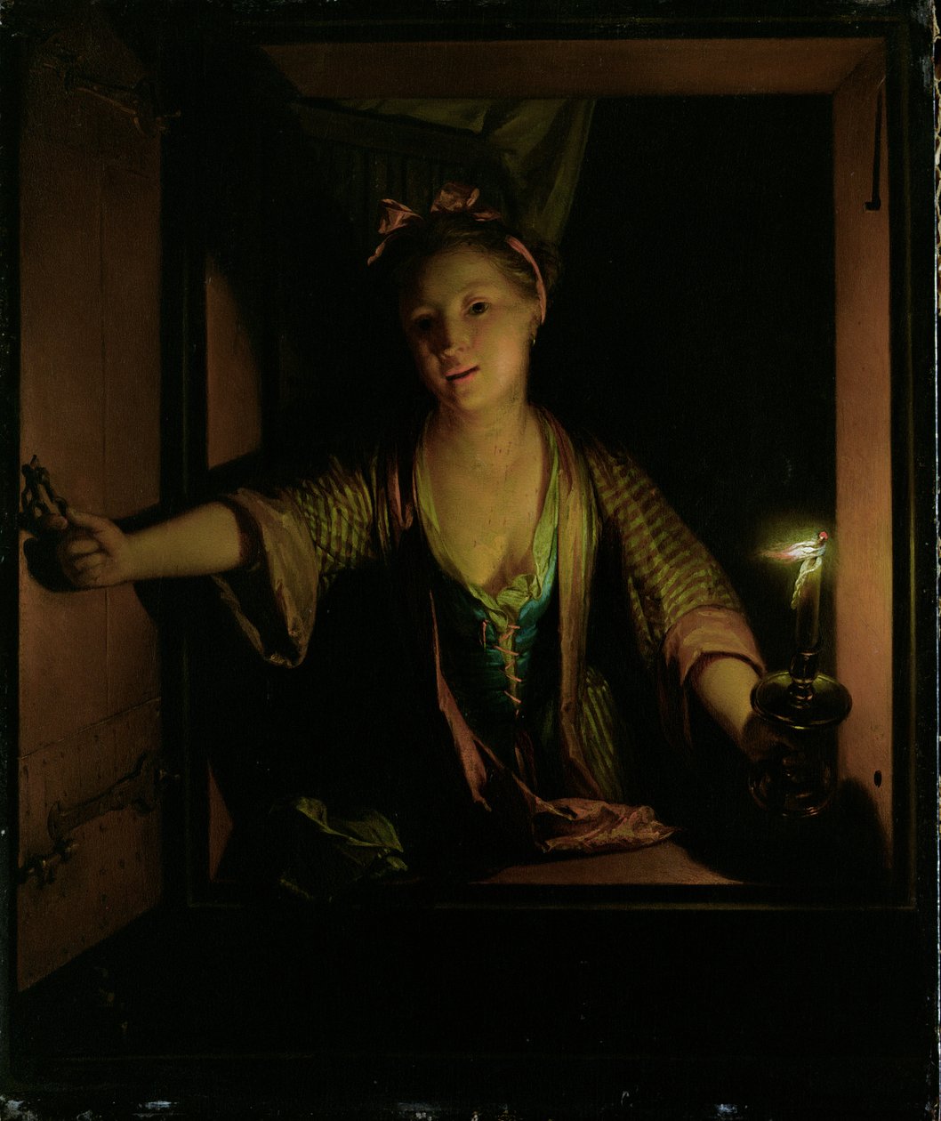 Dziewczyna w oknie (olej na płycie) autorstwa Godfried Schalcken