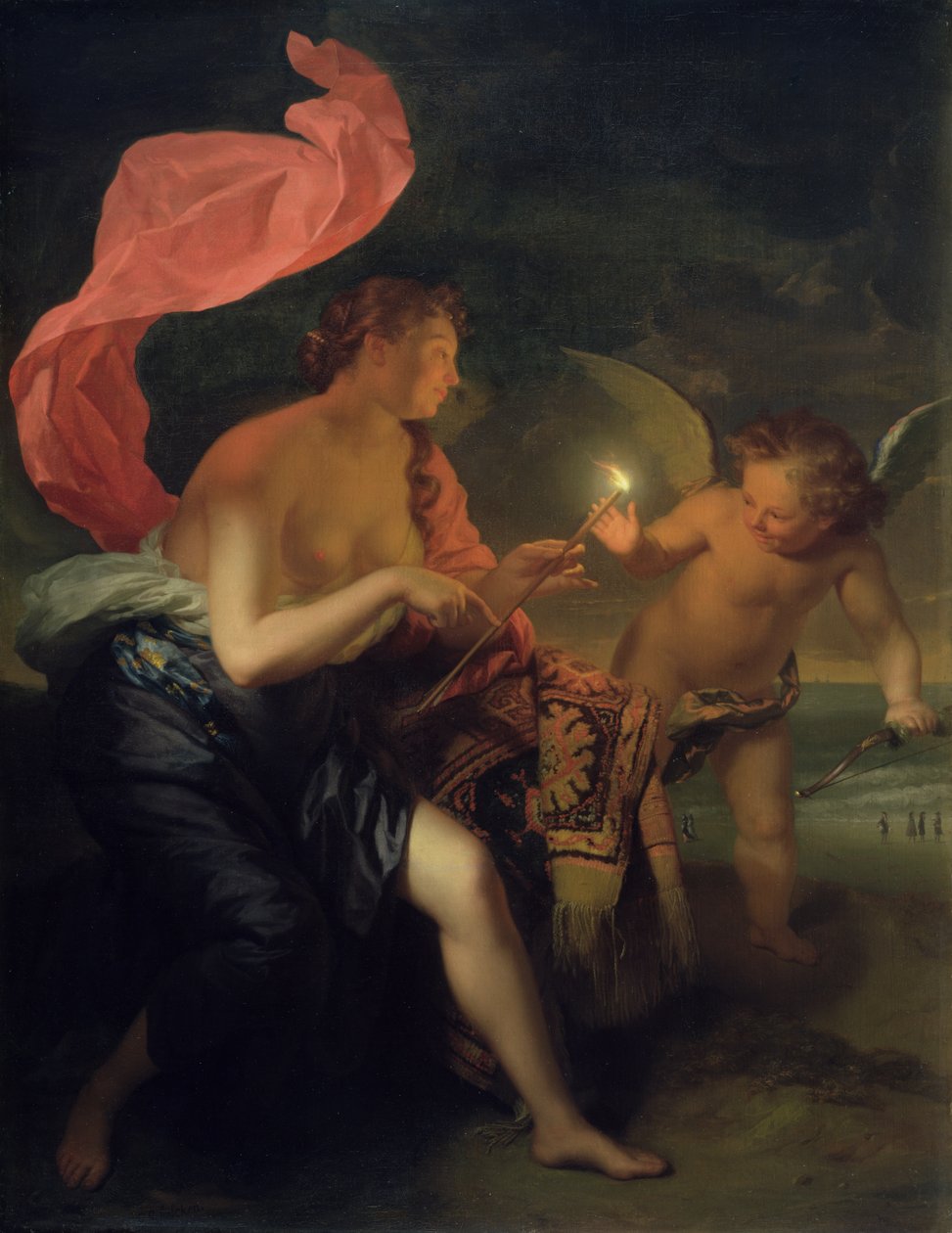 Wenus daje Kupidynowi płonącą strzałę autorstwa Godfried Schalcken