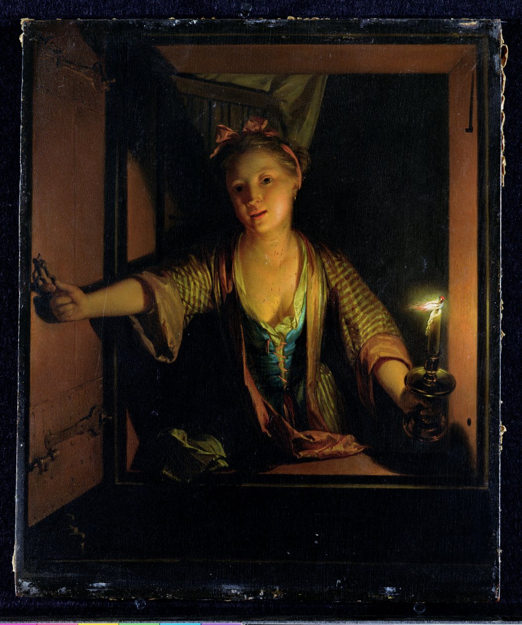 Dziewczyna w oknie (olej na płycie) autorstwa Godfried Schalken or Schalcken