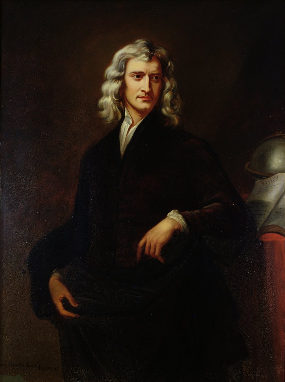 Portret Sir Isaaca Newtona (1642-1727) według oryginalnego obrazu Sir Godfreya Knellera (1646-1723) 1847 autorstwa Goldschmit