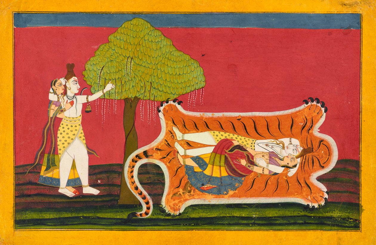 Shiva i Parvati na skórze tygrysa: Nakul Nayaka Folio z A Rasamanjari, K. 1710 - K. 1715. autorstwa Golu