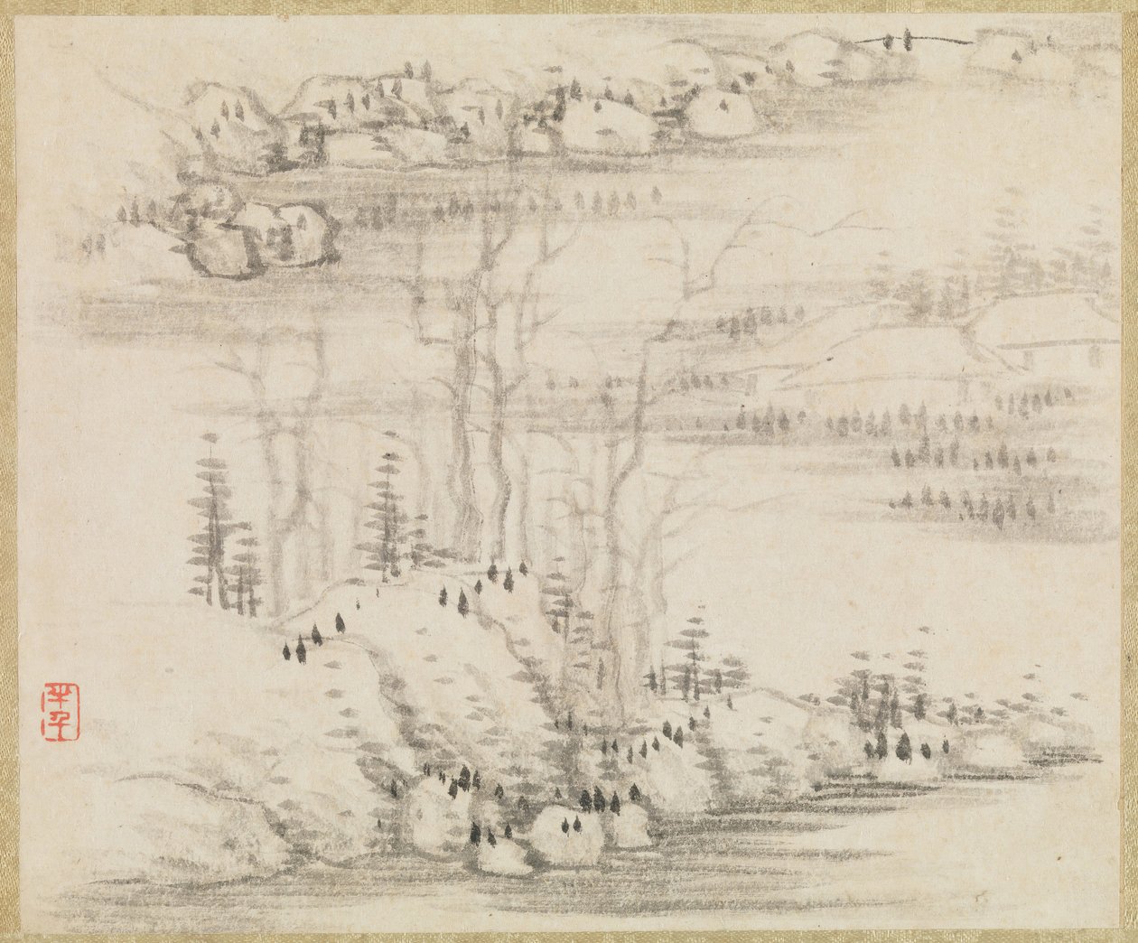 Krajobrazy i drzewa, ca. 1679. autorstwa Gong Xian