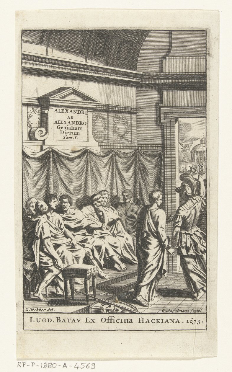 Titelpagina voor Alexander ab Alexander, Genialium dierum, deel 1, 1673 autorstwa Gonsales Appelmans (attributed to)