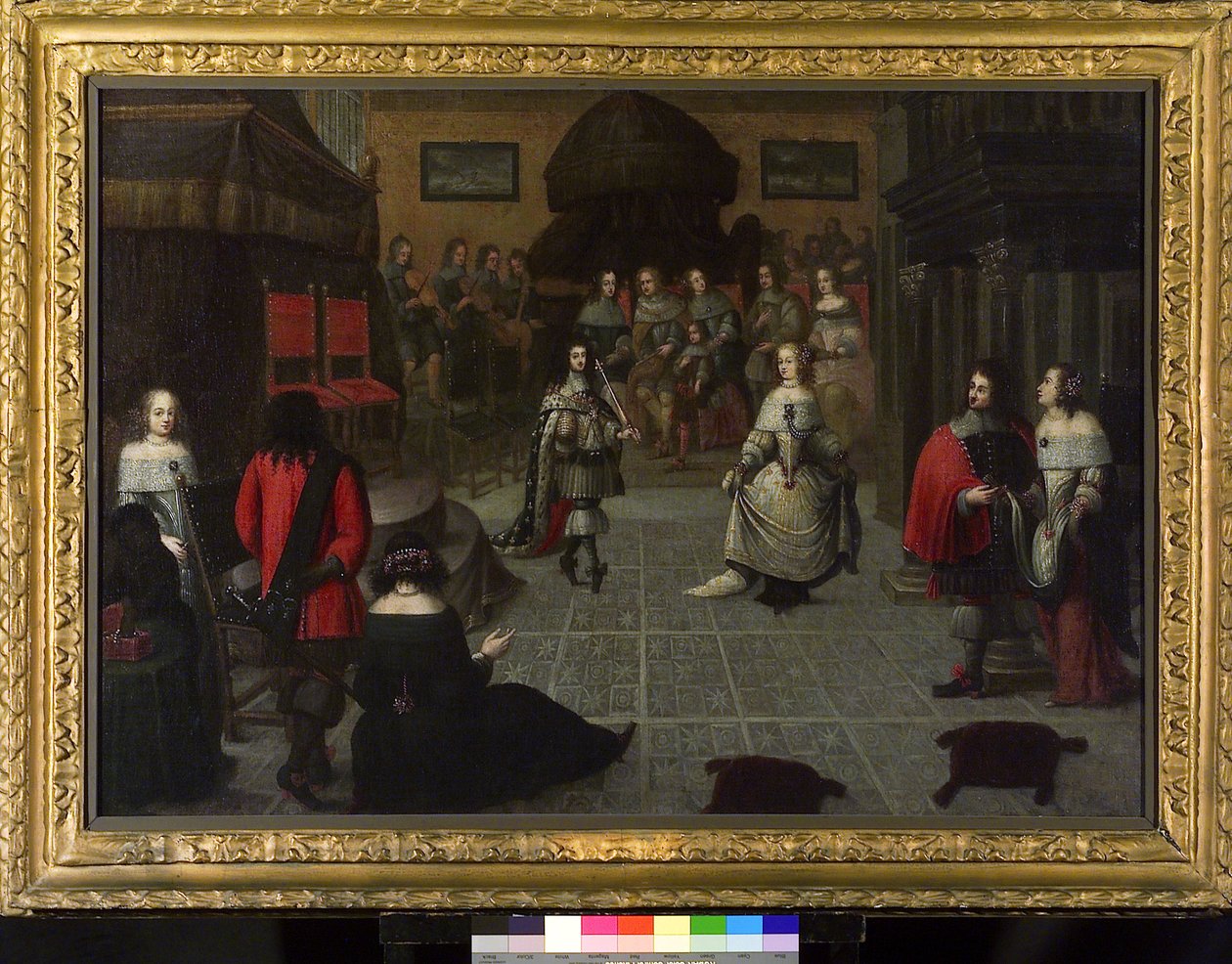 Karol II (1630-1685) tańczący w Hadze (Holandia), maj 1660 r., prawdopodobnie ze swoją siostrzenicą Elżbietą van de Paltz (1616-1680), podczas ceremonii przywrócenia tytułu króla Anglii. autorstwa Gonzales Coques