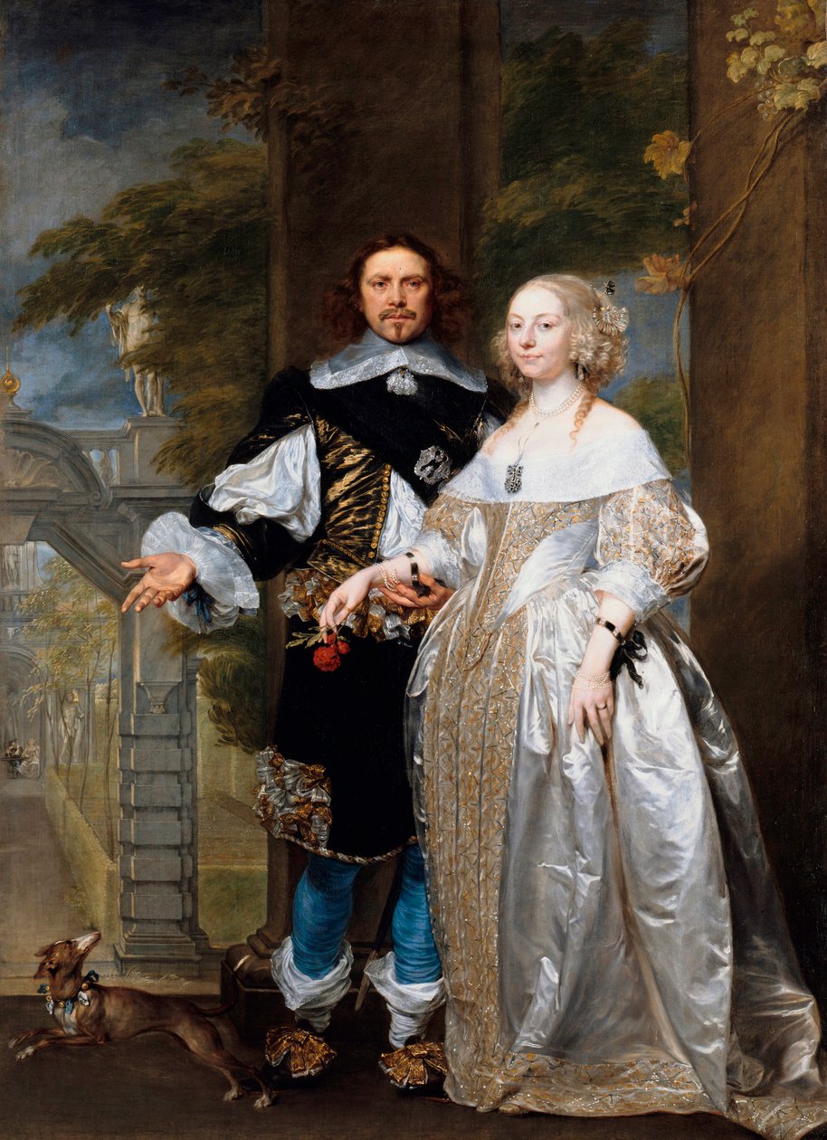 "Portret pary małżeńskiej w parku" (Portret pary małżeńskiej w parku) Obraz Gonzalesa Coques (Cockes, Cocs) (1614/18-1684) 1662 - Olej na płótnie, wym. 239x174 cm Staatliche Museen, Berlin autorstwa Gonzales Coques