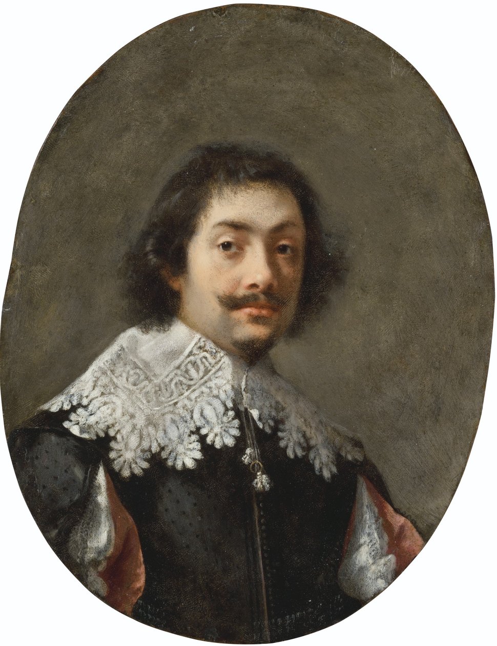Portret mężczyzny, do wysokości biustu, w dublecie z rozciętymi rękawami i koronkowym pasem. autorstwa Gonzales Coques