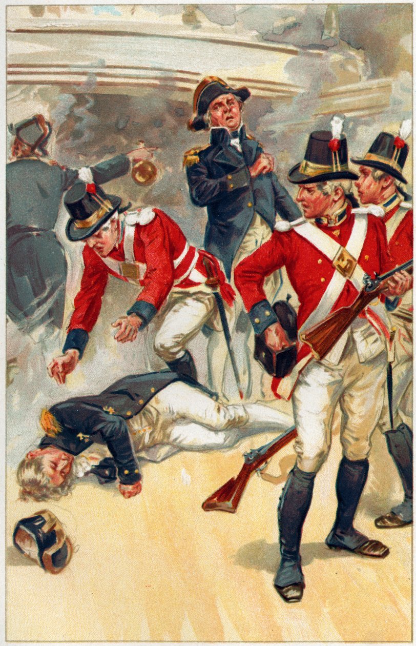 „Nelson został powalony strzałem z olinowania”, ilustracja z „Heroes und Heroines of English History” autorstwa Alice S. Hoffman autorstwa Gordon Frederick Browne