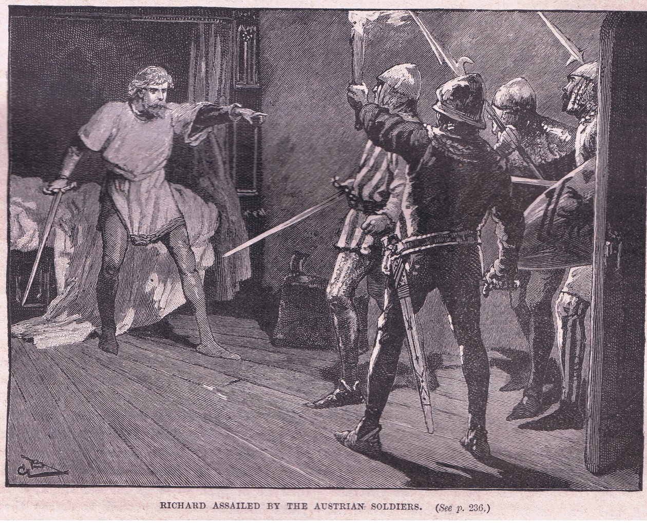 Richard zaatakowany przez żołnierzy austriackich AD 1192 autorstwa Gordon Frederick Browne