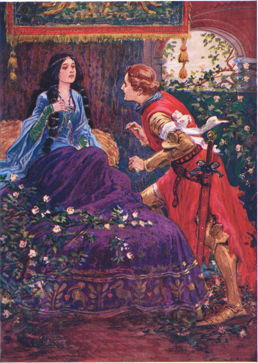 Książę budzi śpiącą królewnę, ilustracja do „Opowieści dla dzieci z Tennysona” Nory Chesson autorstwa Gordon Frederick Browne