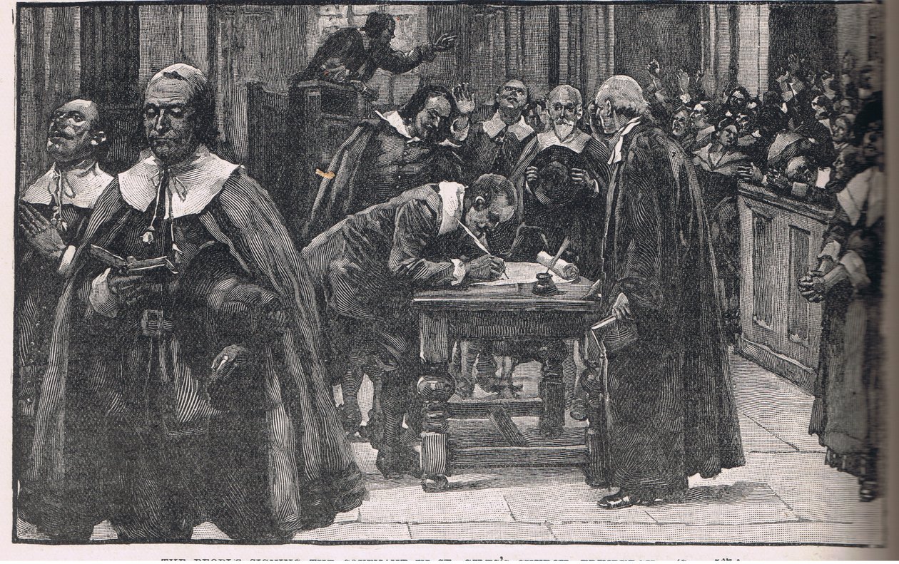 Ludzie podpisujący przymierze w kościele St Giles w Edynburgu 1638 autorstwa Gordon Frederick Browne