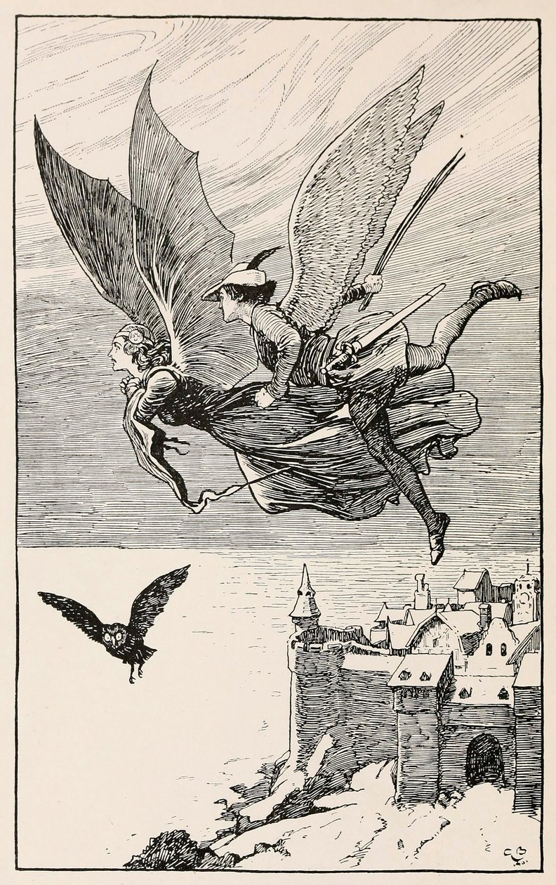 Towarzysz podróży poleciał za nią, z Bajek Hansa Andersona, pub 1919. autorstwa Gordon Browne