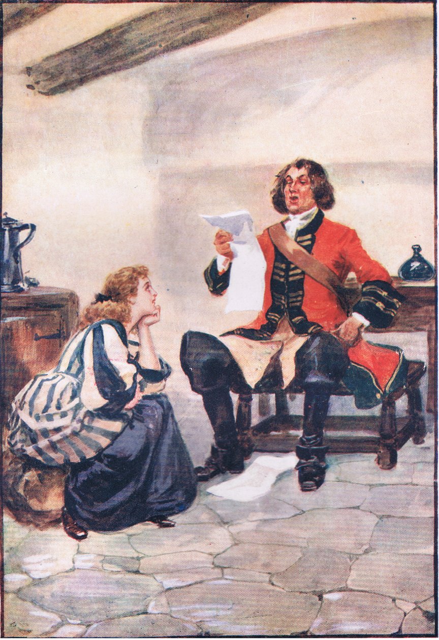 Nie mógł się powstrzymać, ale musiał mieć jej opinię na temat swojej pracy, z publikacji Lorna Doone. W & R Chambers Ltd, 1921 autorstwa Gordon Frederick Browne