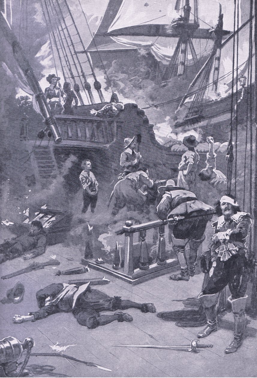 Bitwa pod Camperdown 29-31 lipca 1653, ilustracja z brytyjskich bitew na lądzie i morzu, 1915 autorstwa Gordon Frederick Browne