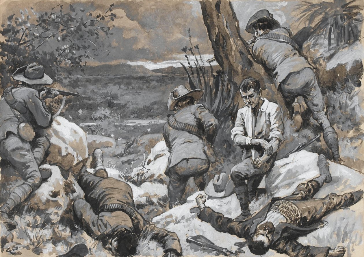 ?Atak Burów na obóz Cezara: gorący kąt z karabinami na pograniczu, 1900? autorstwa Gordon Frederick Browne