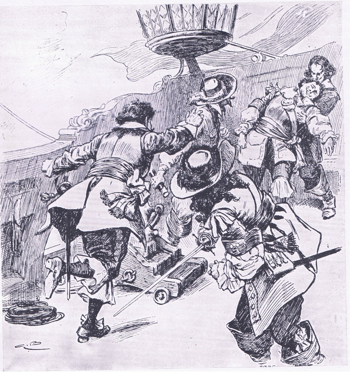 Śmierć von Trompa 31 lipca 1653, ilustracja z brytyjskich bitew na lądzie i morzu, 1915 autorstwa Gordon Frederick Browne