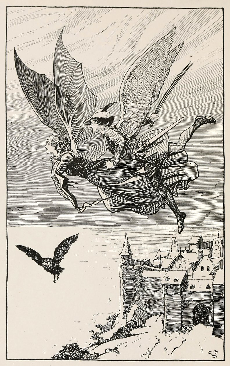 Towarzysz podróży leciał za nią, z Bajek Hansa Andersona, pub 1919 (rycina) autorstwa Gordon Frederick Browne