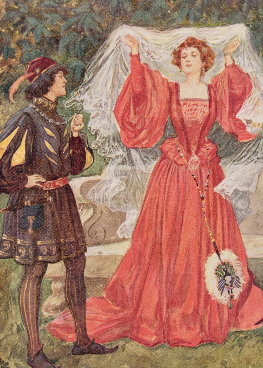 Altówka i Olivia w Wieczór Trzech Króli z „Opowieści dziecięcych z Szekspira” Edith Nesbit (1858-1924) wyd. Raphael Tuck und Sons Ltd., Londyn (ilustracja książkowa) autorstwa Gordon Frederick Browne