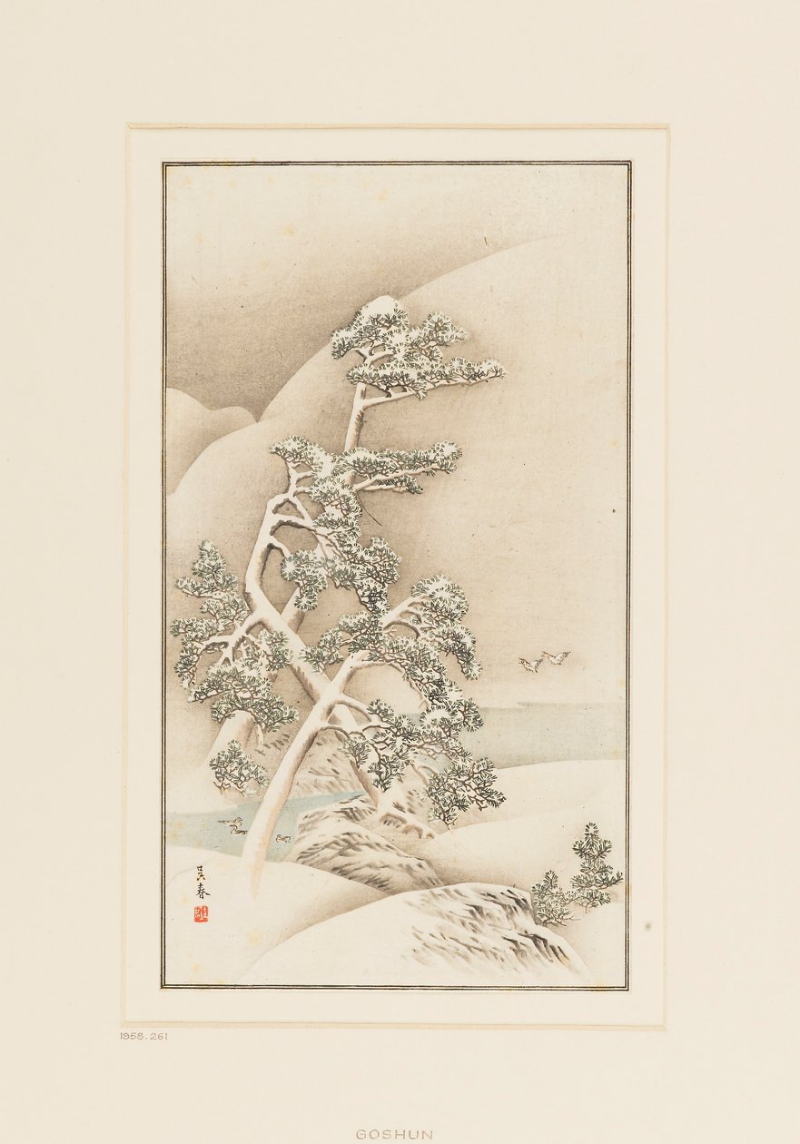 Woodblock Print-Drzewa w śniegu autorstwa Goshua