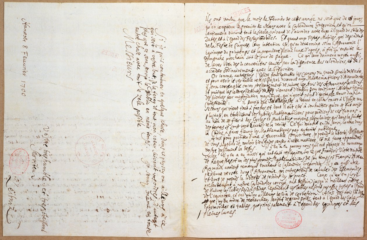Ostatnie strony listu Leibniza w sprawie jego przyjęcia do „Academie des Sciences” w Paryżu, 8 lutego 1700 r. autorstwa Gottfried Wilhelm Leibniz