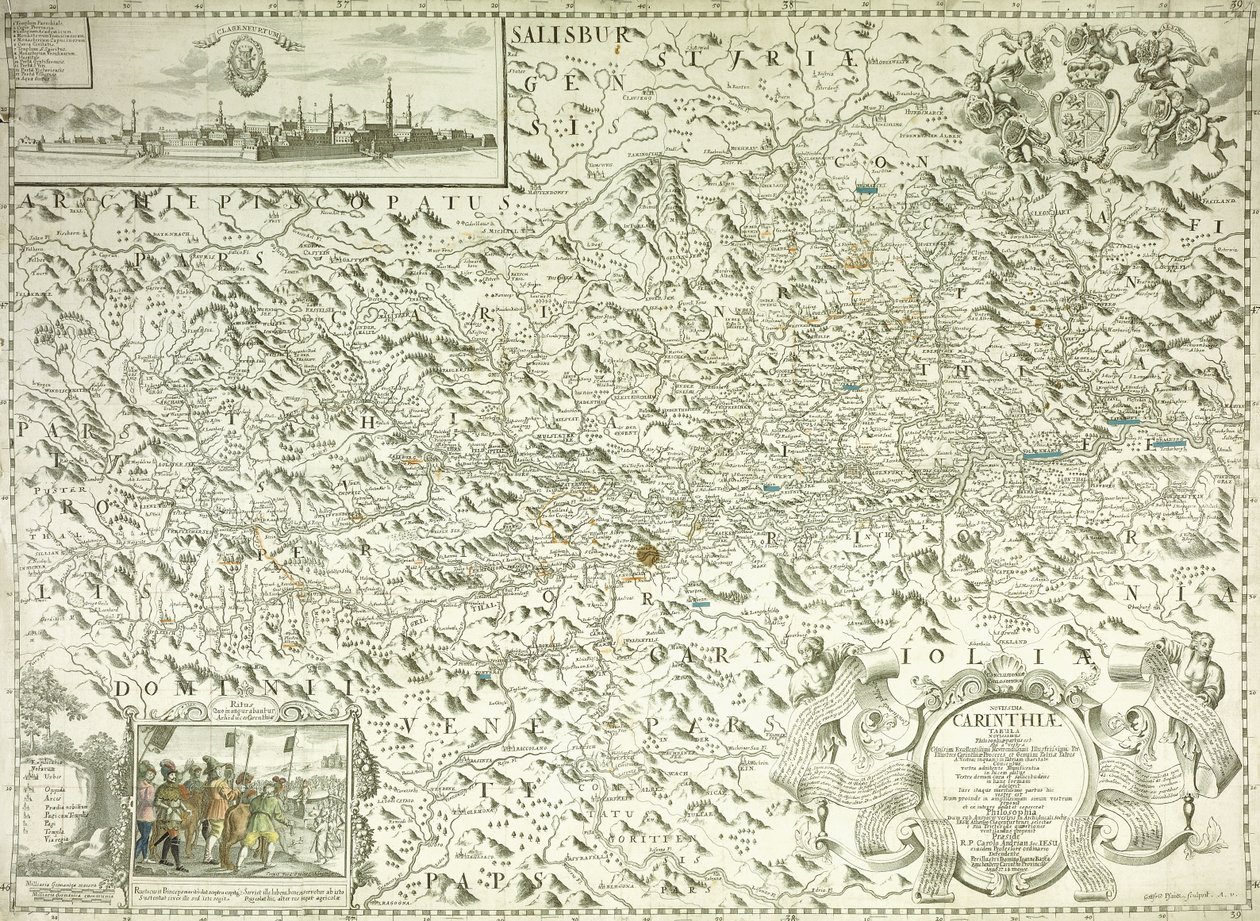 Mapa Austrii i Czechosłowacji, 1718 r. autorstwa Gottfried Pfantz