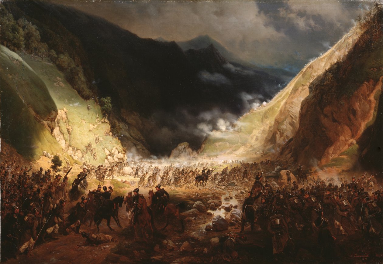 Bitwa na przełęczy Rothenthurm, 1871 autorstwa Gottfried Willewalde