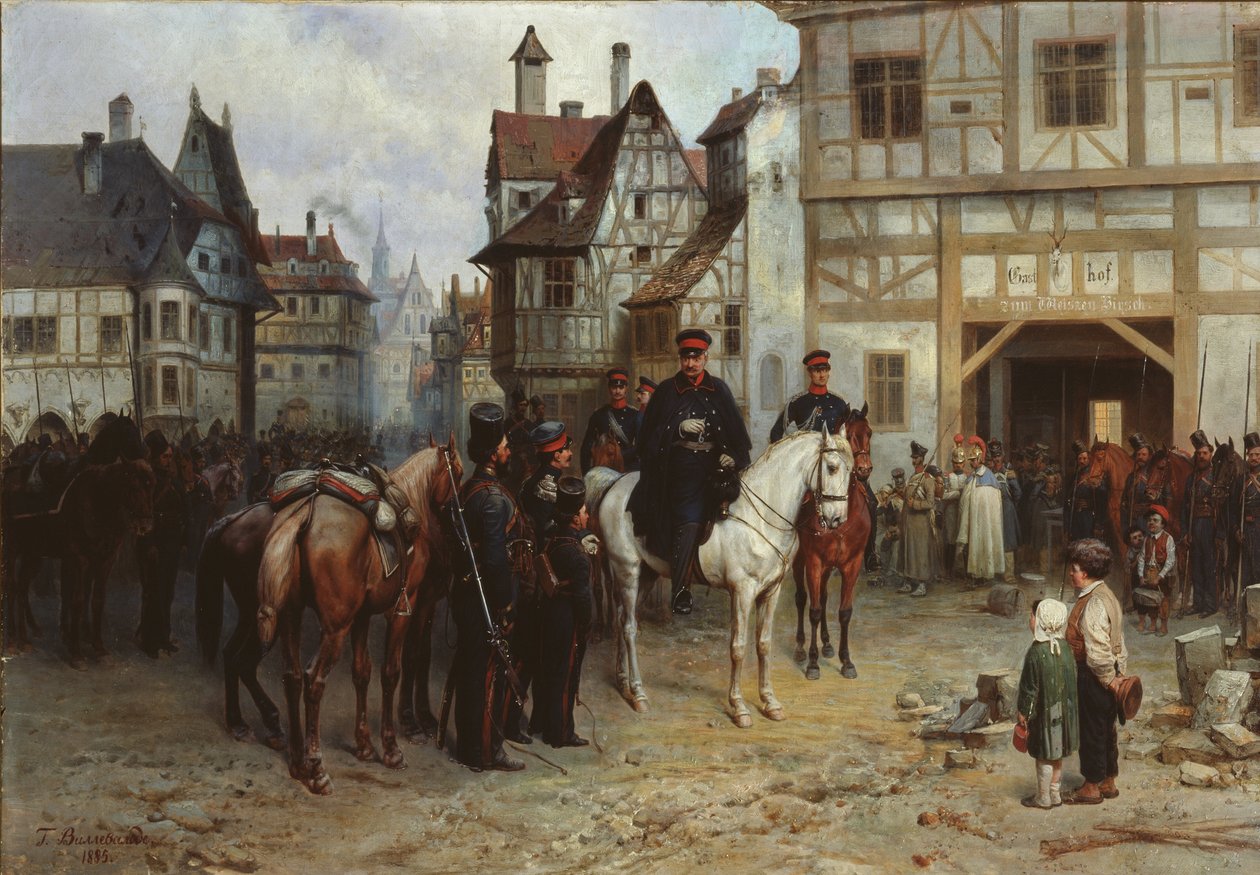 Generał Blücher z Kozakami w Budziszynie, 1885 autorstwa Gottfried Willewalde