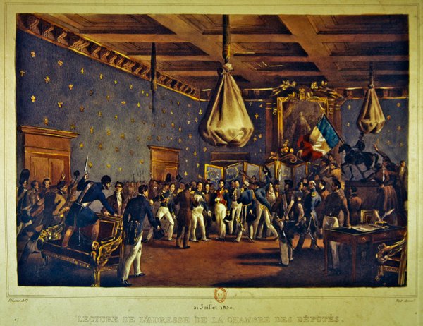 Odczytanie przemówienia Izby Deputowanych w Hotel de Ville w Paryżu 31 lipca 1830 r. (kolor lito) autorstwa Gottfried or Godefroy Engelmann