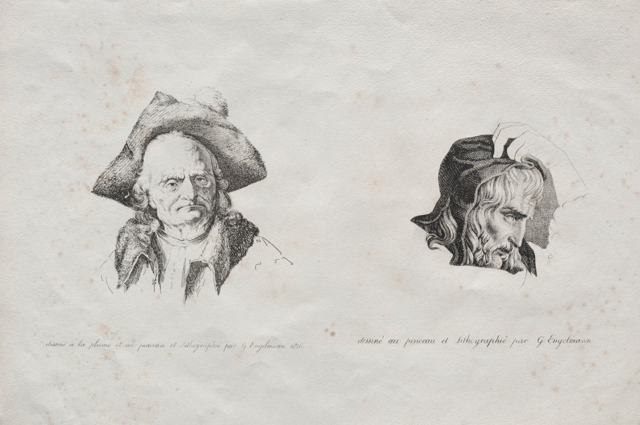 Zbiór esejów litograficznych: Dwie głowy, 1816. autorstwa Gottfried or Godefroy Engelmann