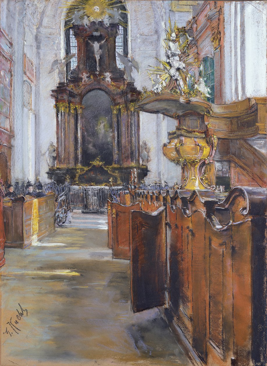 Wnętrze kościoła św. Michaelisa w Hamburgu, 1890 (pastel na papierze) autorstwa Gotthardt Johann Kuehl