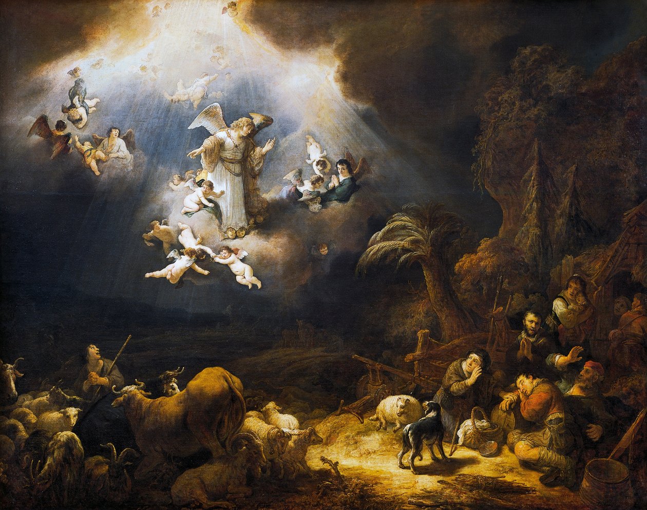 Aniołowie ogłaszają pasterzom narodziny Chrystusa autorstwa Govaert Flinck