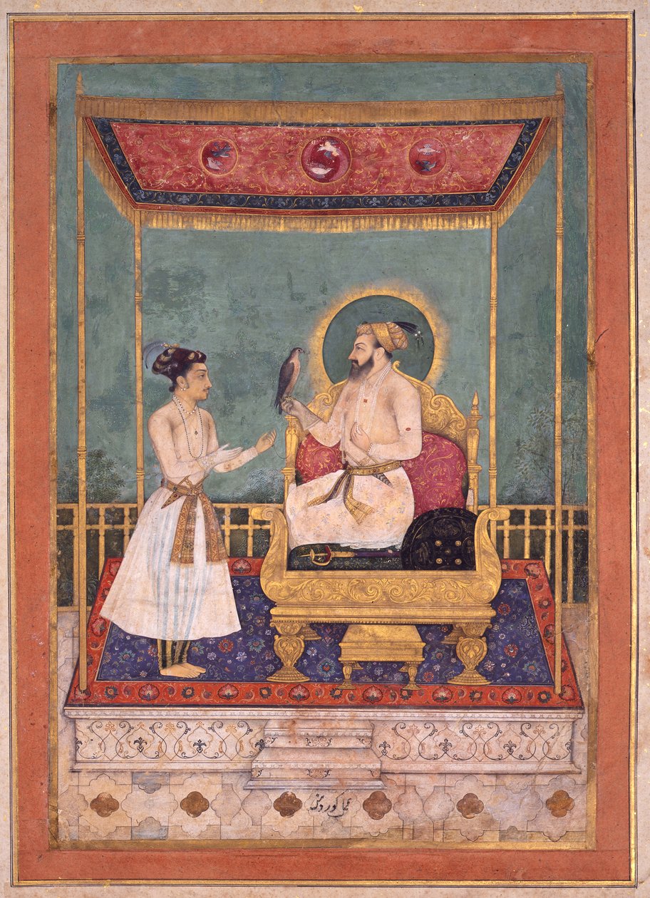 Shah Jahan i jego syn Dara Shikoh, ok. 1630-1640 (papier, wosk i złoto) autorstwa Govardhan
