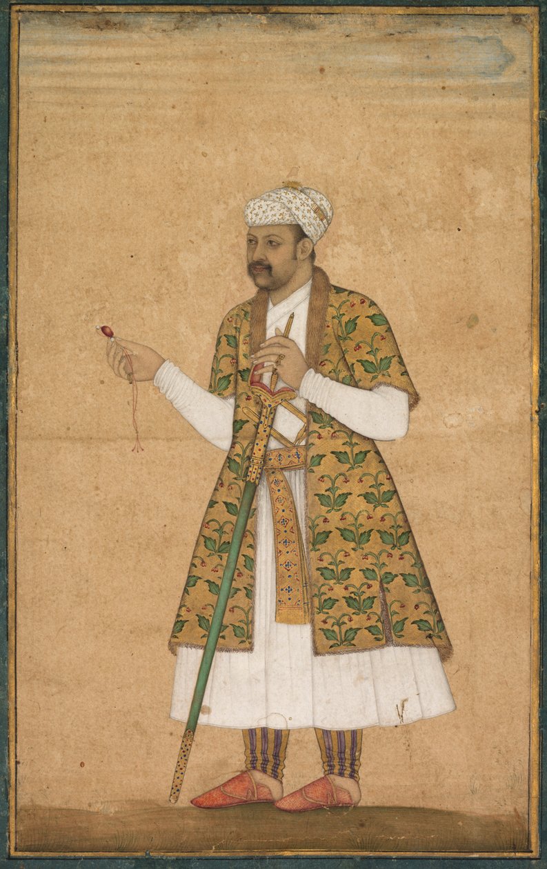 Dworzanin, być może Khan Alam, trzymający spinel i dekański miecz, 1605-1610. autorstwa Govardhan