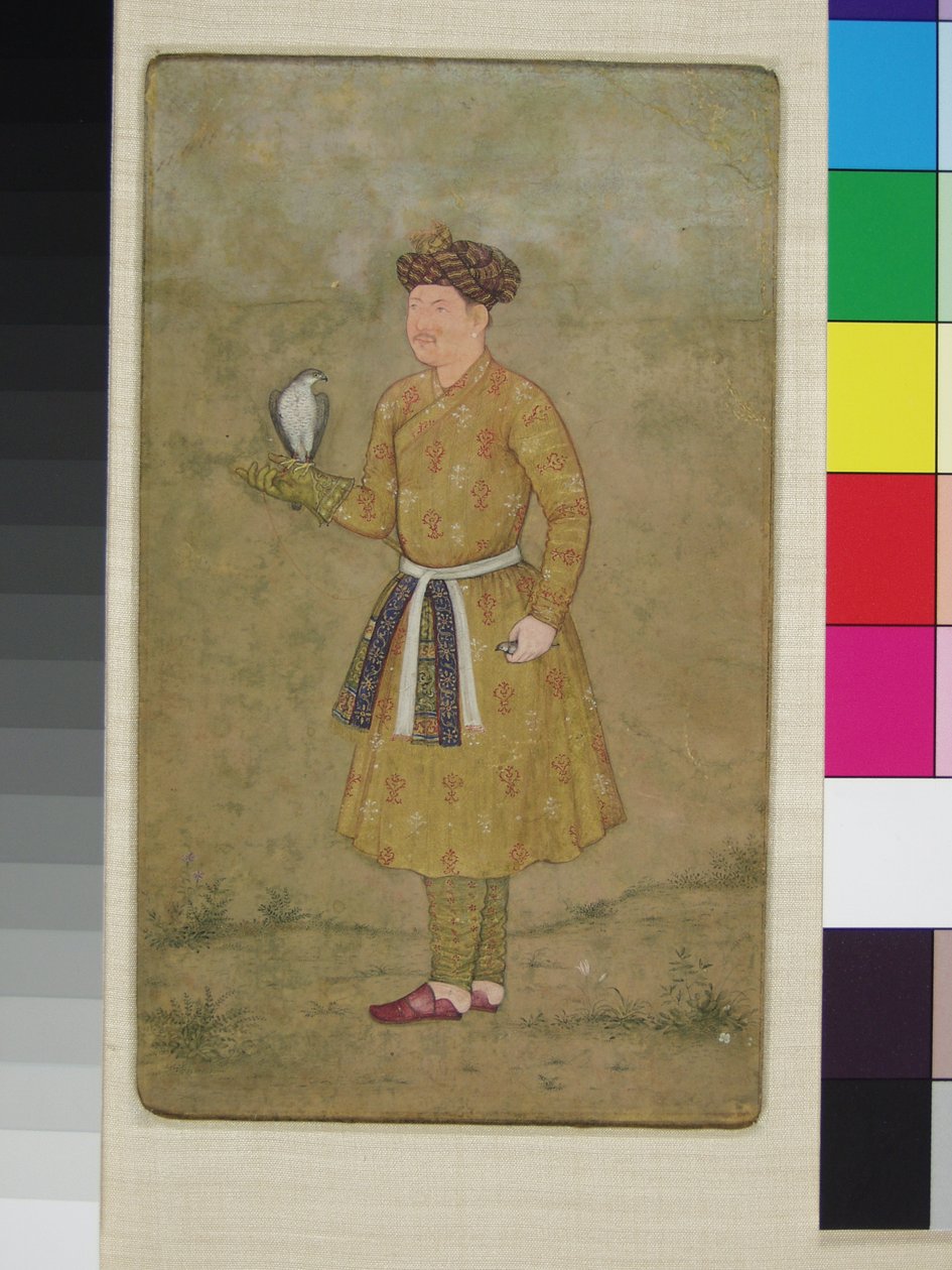 Khan ‘Alam, sokolnik cesarza Mogołów Jahangira i jego ambasador w Iranie, z sokołem, ok. 1610-20 autorstwa Govardhan