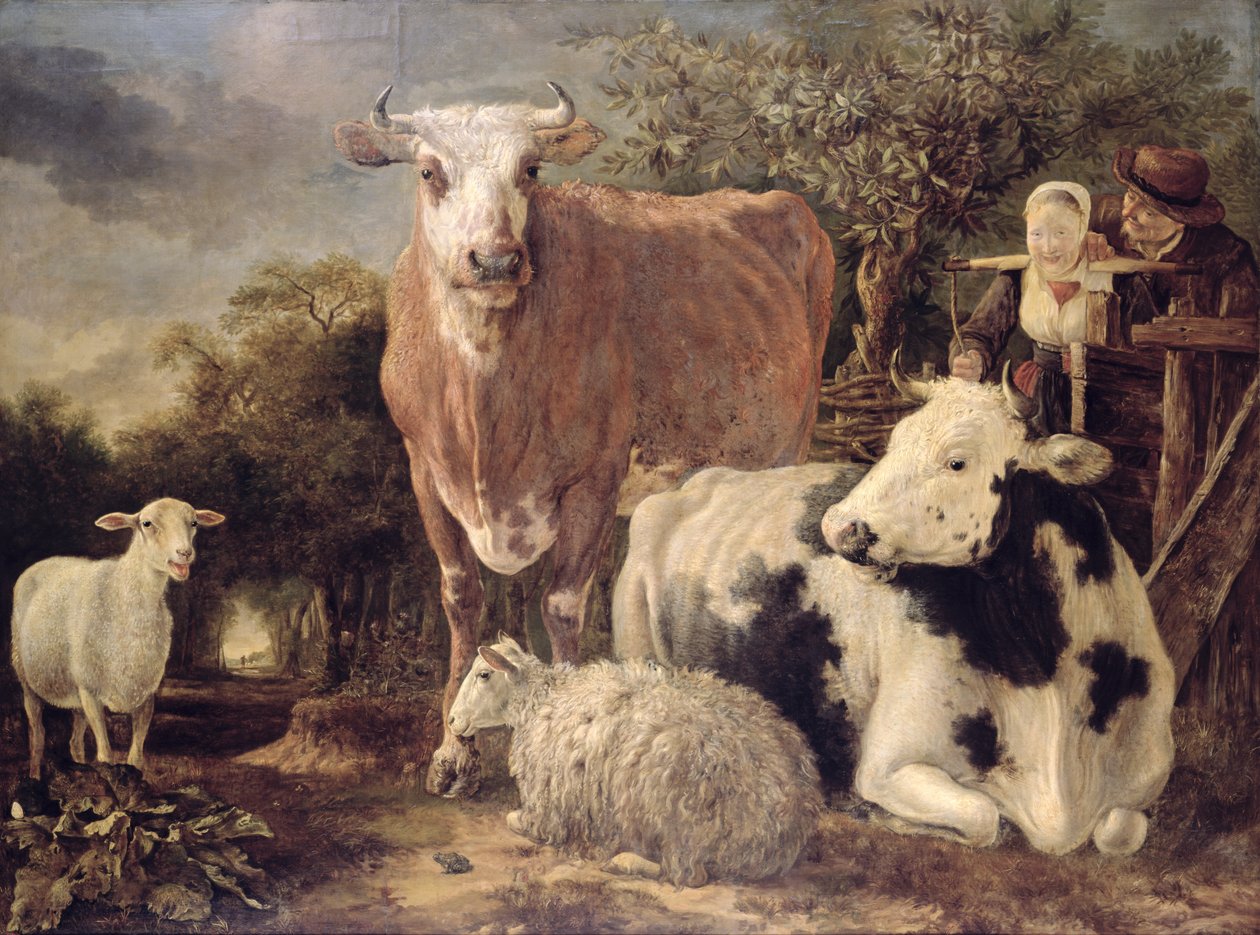 Pasterz i pasterka z żywym inwentarzem, ok. 1647 r. autorstwa Govert Dircksz. Camphuysen