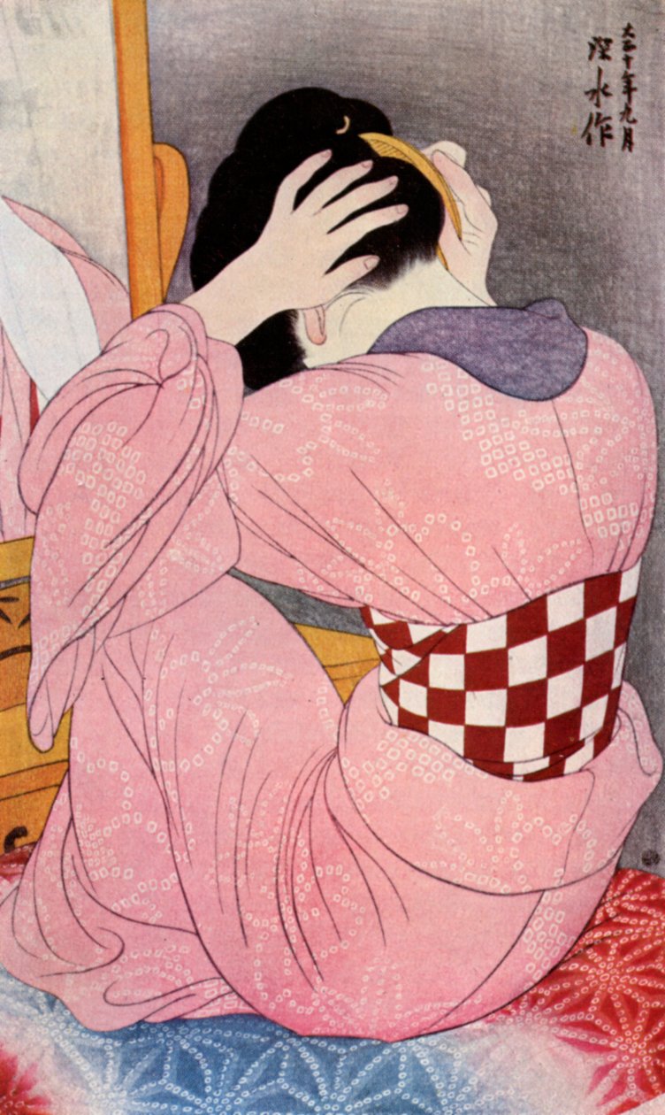 Japonka ubierająca włosy, lata 20. 1930. autorstwa Goyo Hashiguchi