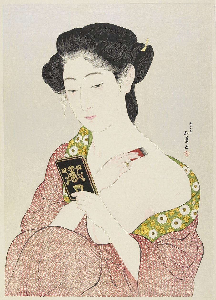 Kobieta nakładająca makijaż, 1918 autorstwa Goyo Hashiguchi