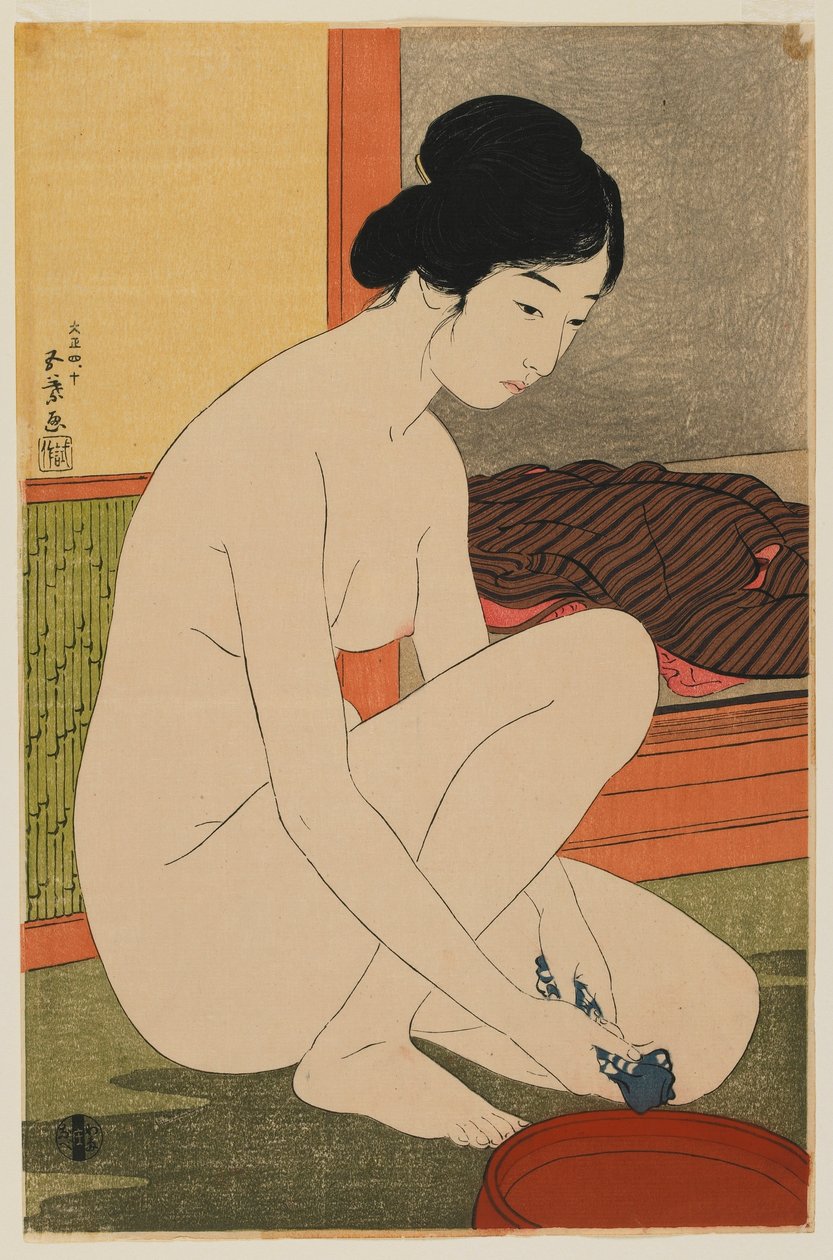 Kobieta w kąpieli, epoka Taisho, październik 1915 (kolorowy drzeworyt) autorstwa Goyo Hashiguchi