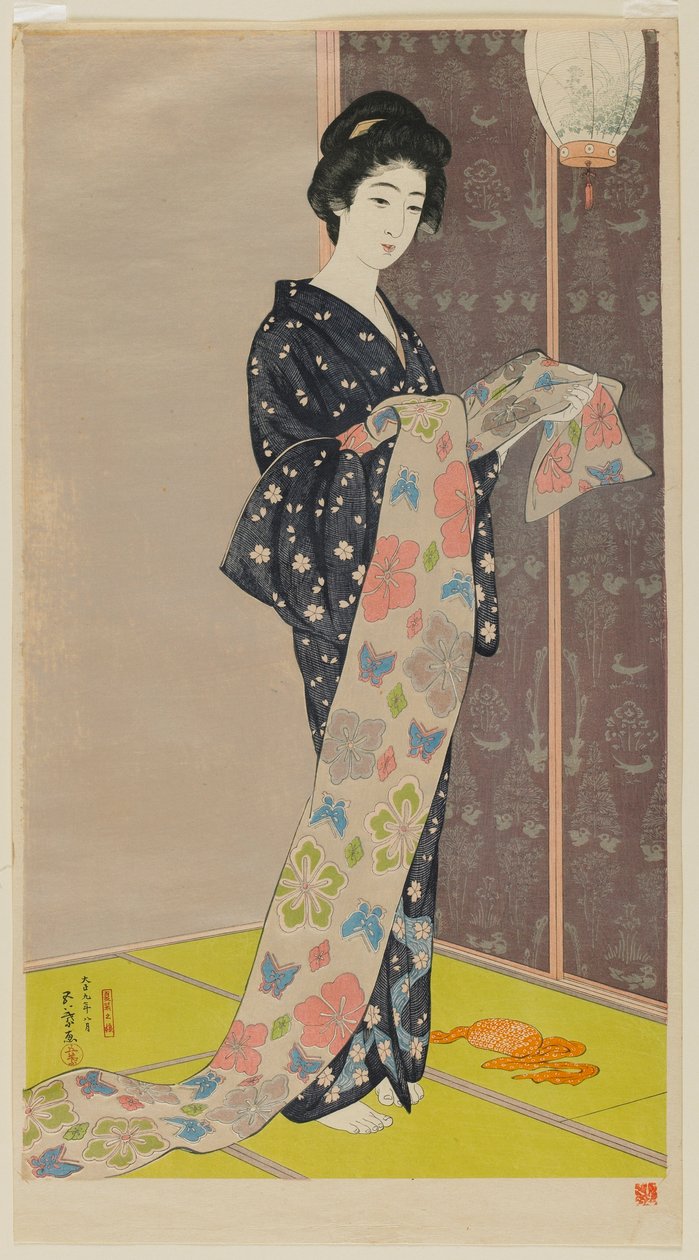 Mężczyzna członek Asu oczy r Kimono (córka plastiku) Radzenie sobie z Ellą, sierpień 1920 autorstwa Goyo Hashiguchi
