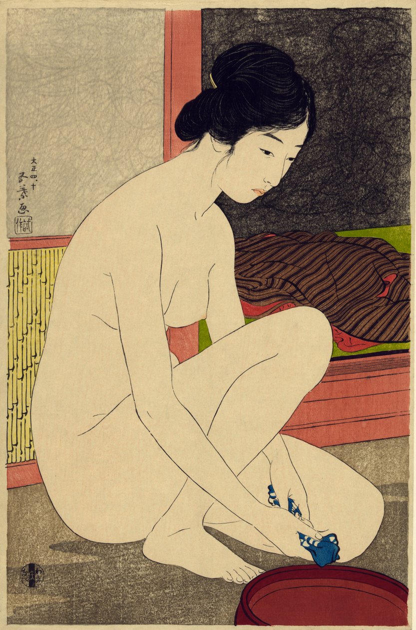 Yokugo no onna, 1915 (kolorowy drzeworyt) autorstwa Goyo Hashiguchi