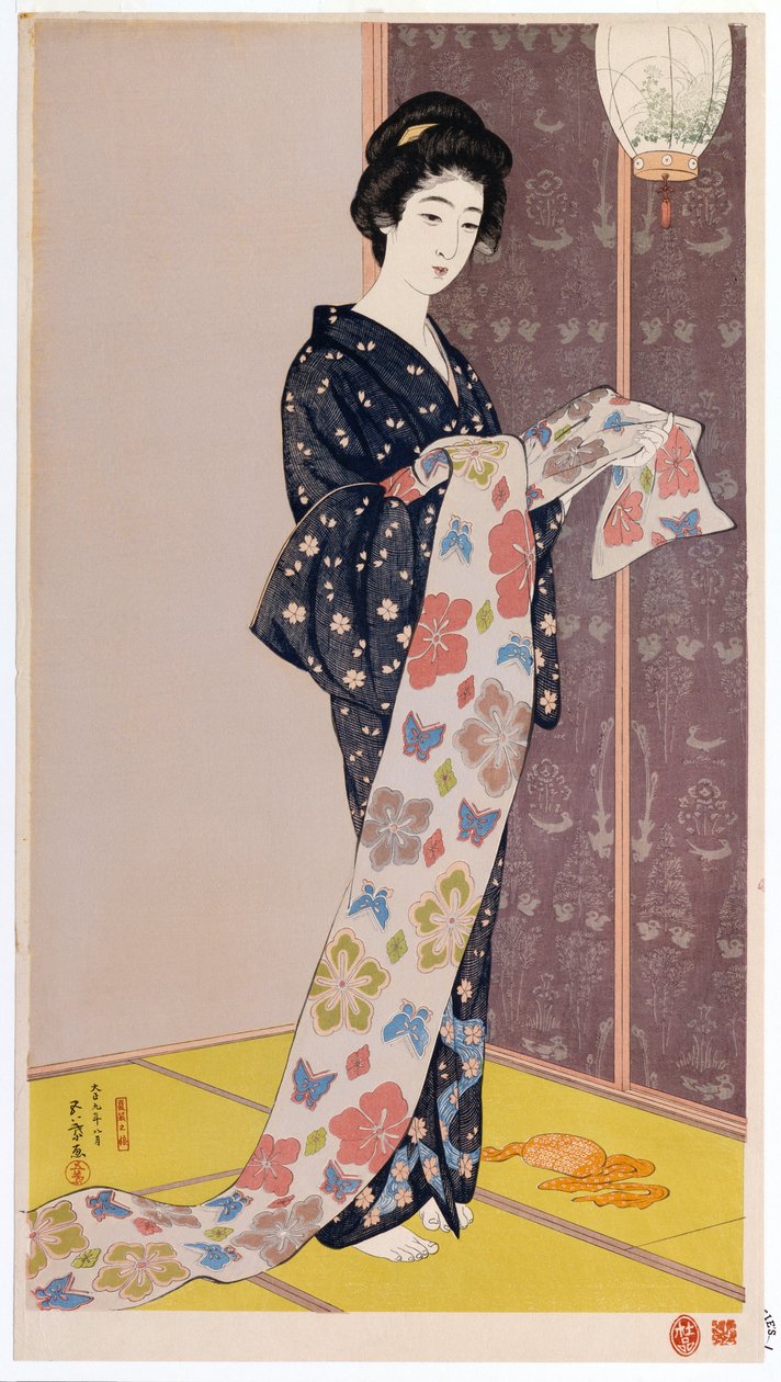 Młoda kobieta w letnim kimonie, 1920 autorstwa Goyo Hashiguchi