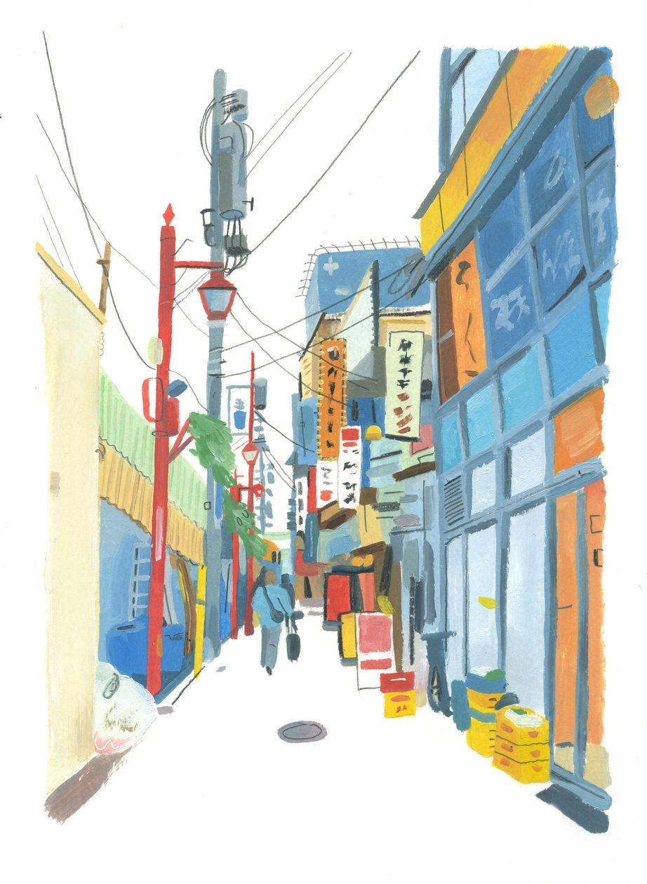 Shinjuku, 2015 (olej na papierze) autorstwa Grace Helmer