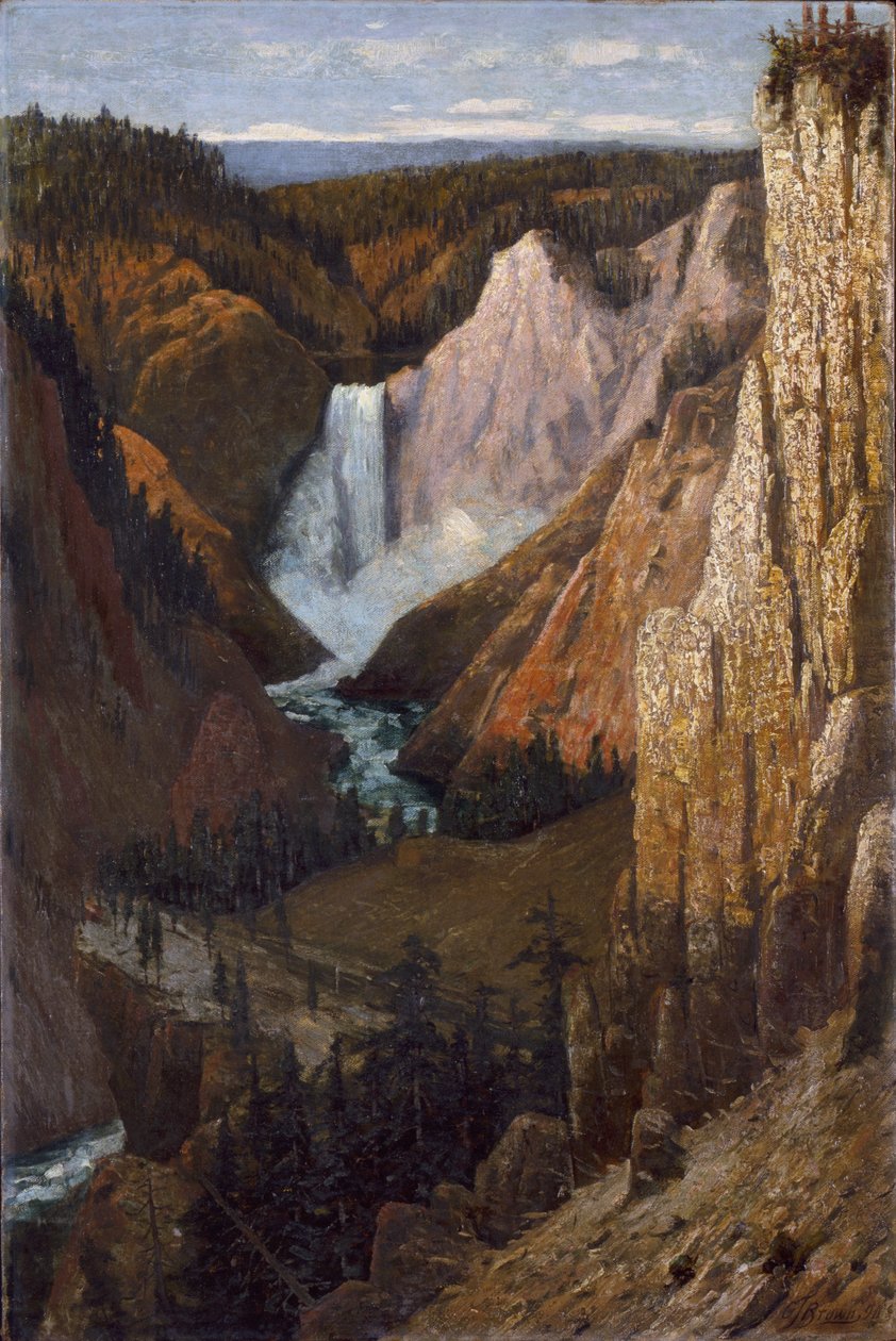 Widok na dolne wodospady, Wielki Kanion Yellowstone, 1890. autorstwa Grafton Tyler Brown