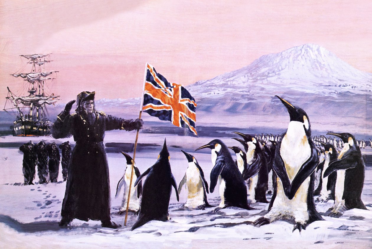 James Clark Ross zasadził Union Jack w lodzie Antarktydy w 1840 r. autorstwa Graham Coton