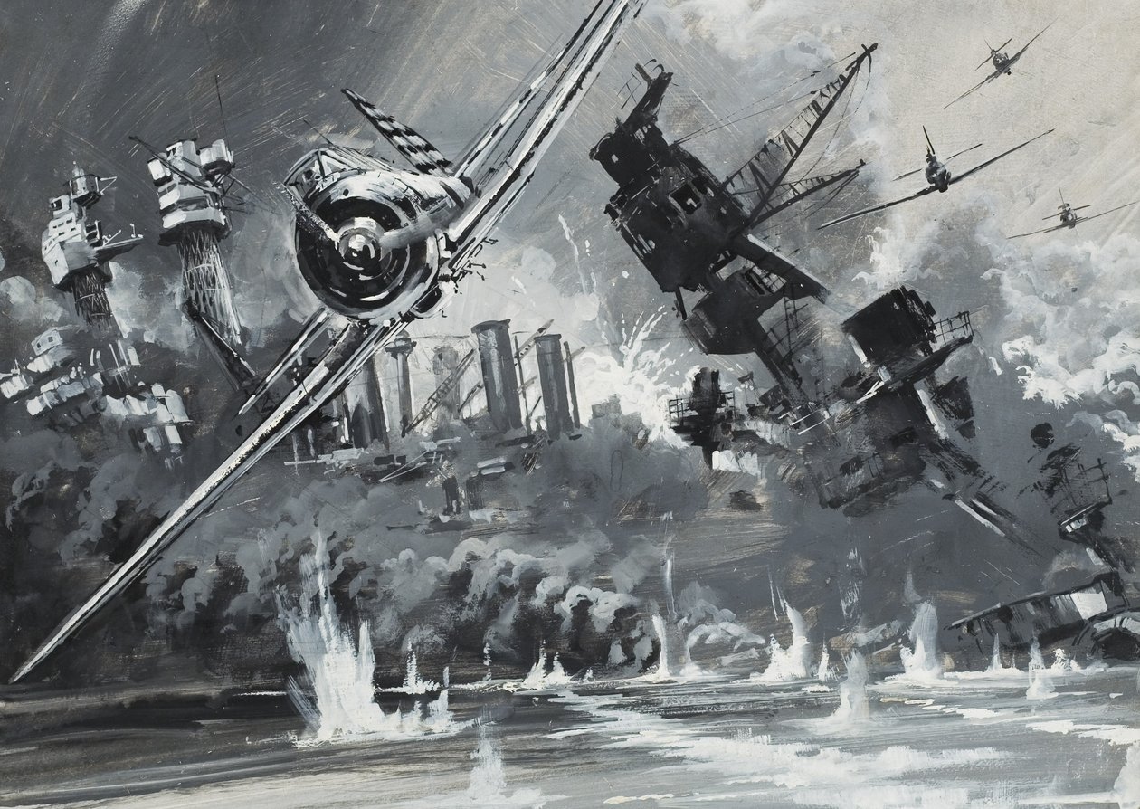 Pearl Harbour, 7 grudnia 1941 (gwasz na papierze) autorstwa Graham Coton