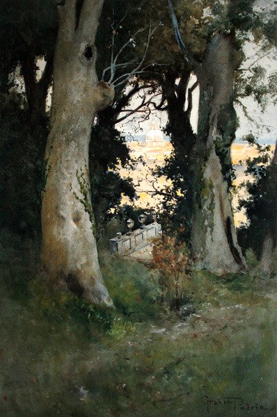Corsini Gardens, Rzym (akwarela i farba do ciała na papierze) autorstwa Graham Petrie