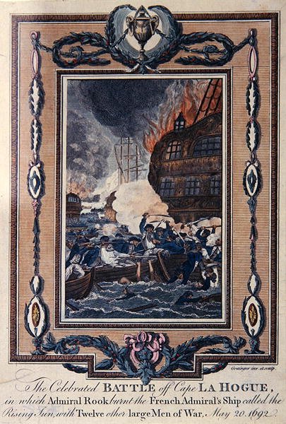 Świętowana bitwa pod Cape La Hogue, 20 maja 1692 (kolorowa akwaforta) autorstwa Grainger