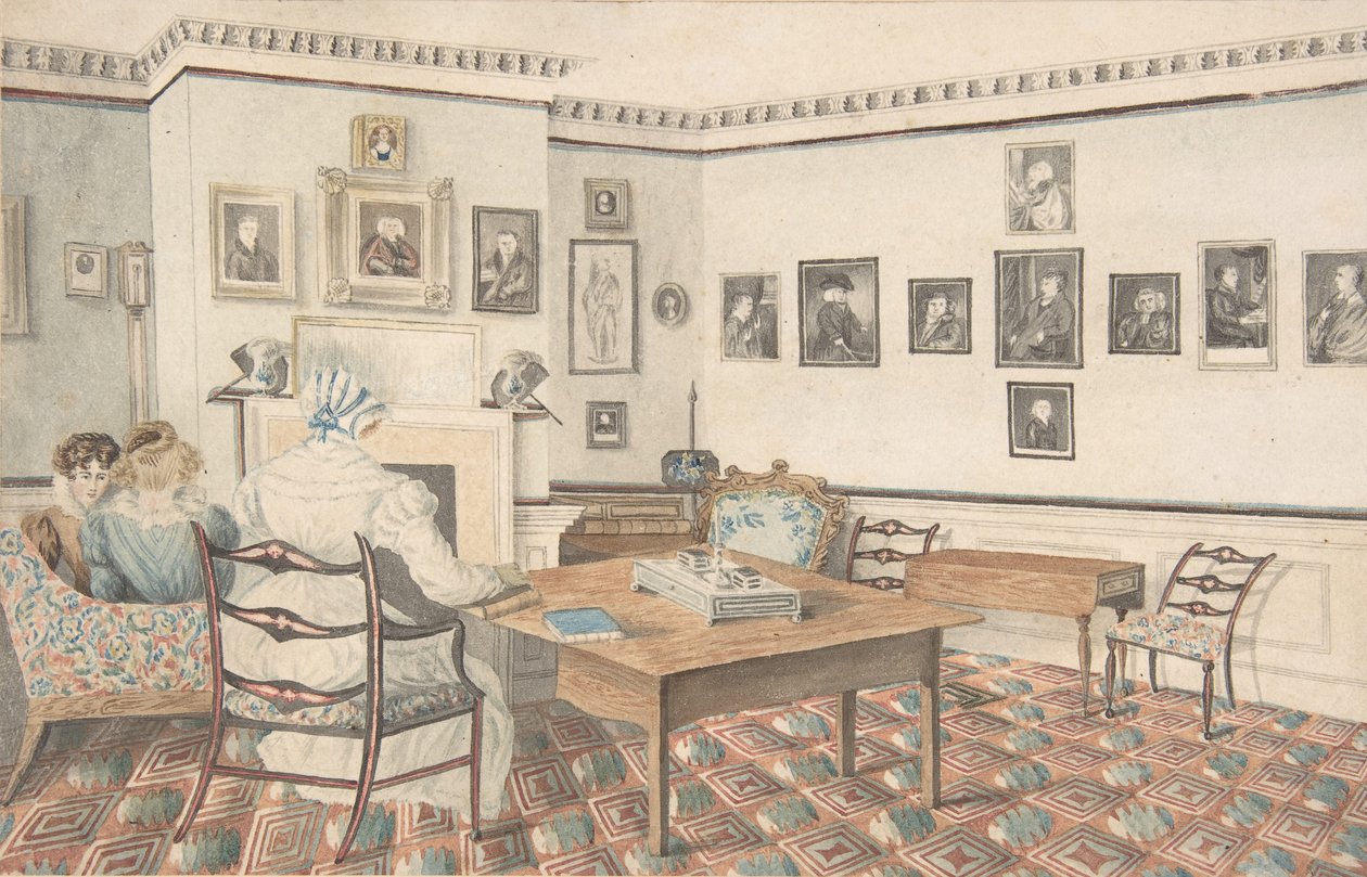Salon w Hatton, Warwickshire, 1820-30. autorstwa Granddaughters of Dr. Samuel Parr.